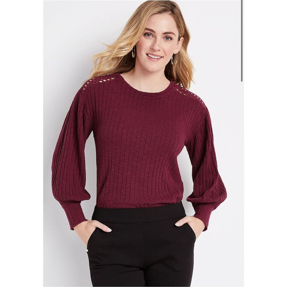Maurices Dark Red Lace Ribbed Top Size M